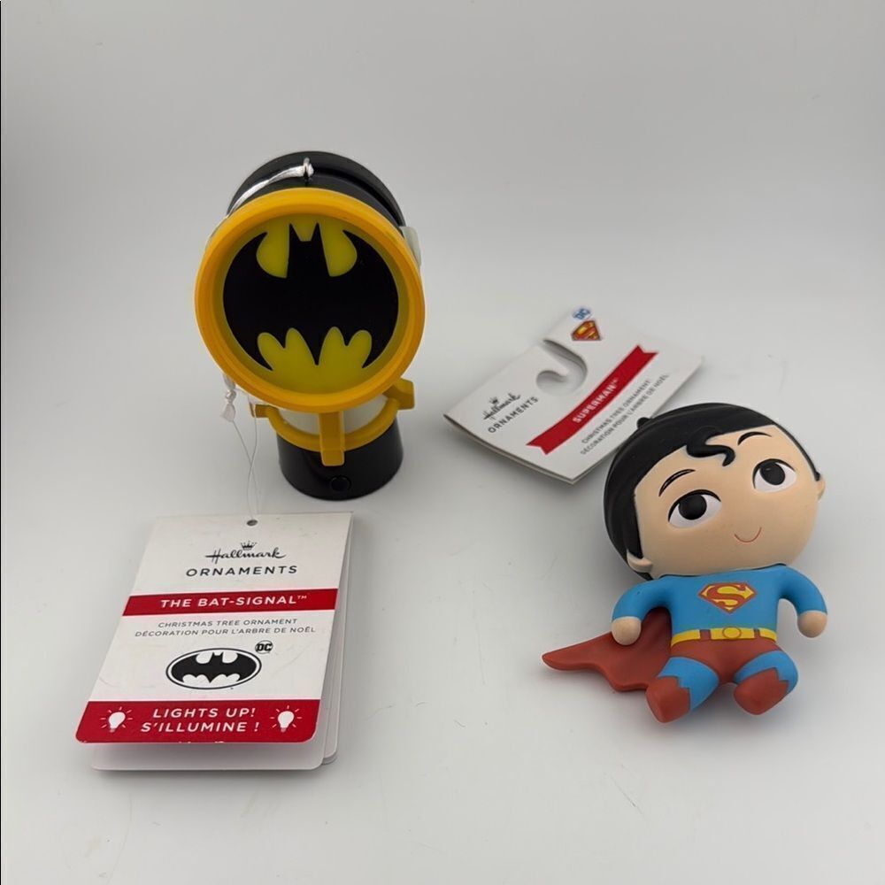 Hallmark Action Figures Batman and Superman Christmas tree decorations